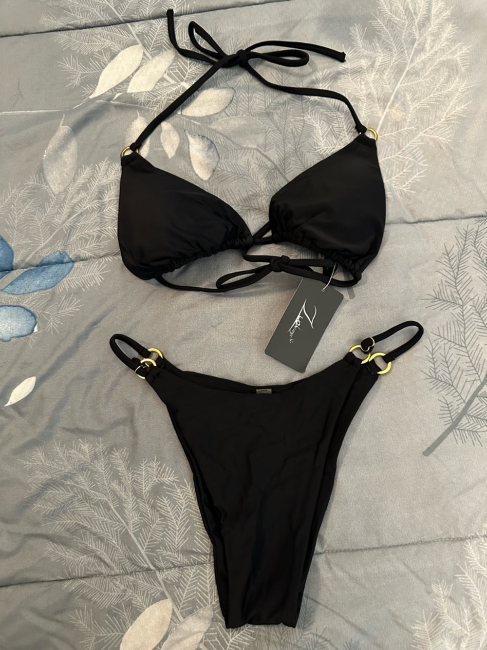 NWTS Luobanyo Black Triangle Bikini Set - Women's Two-Piece Swimwear Sz S